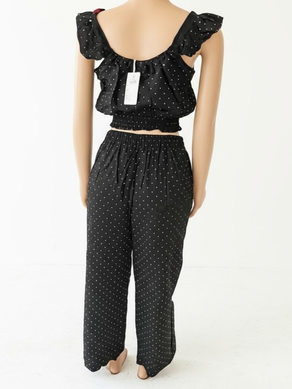 Black Polka Dot Wide-Leg Pants